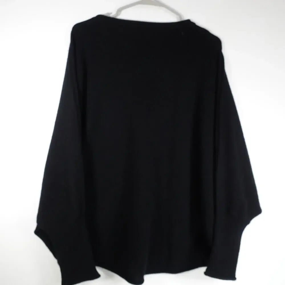 EUC Quince Women’s Mongolian Cashmere Batwing Sweater Black Sm/Med Relaxed Fit - Picture 7 of 9